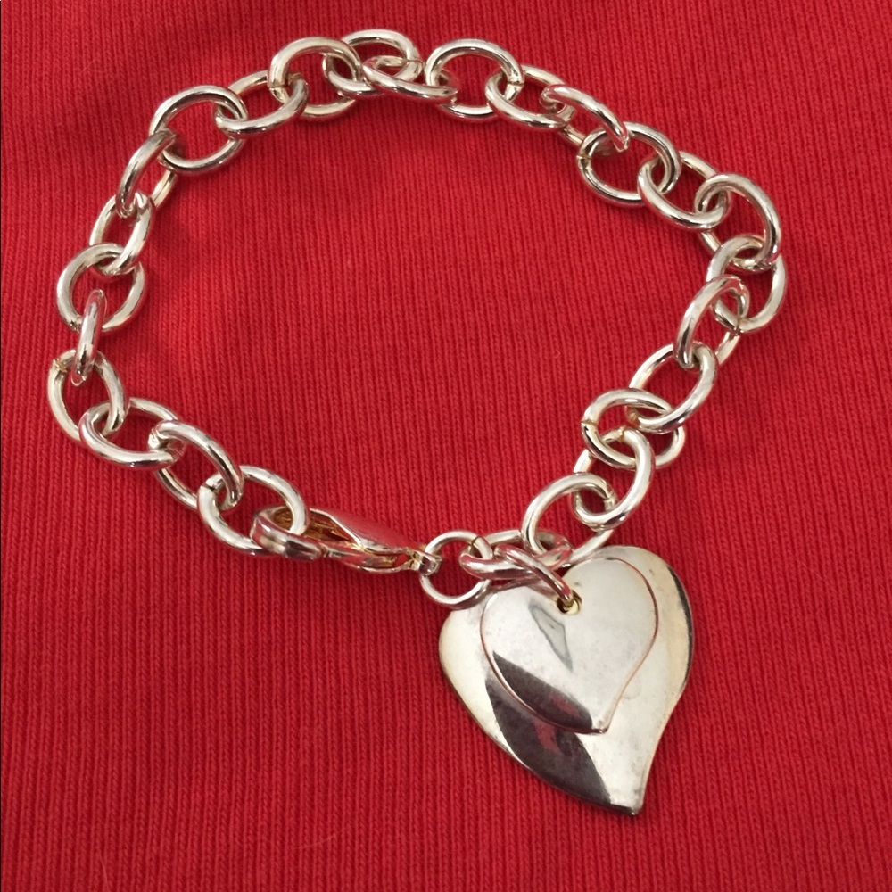 Marked 7” Sterling Silver Heart ❤️ Charm Bracelet